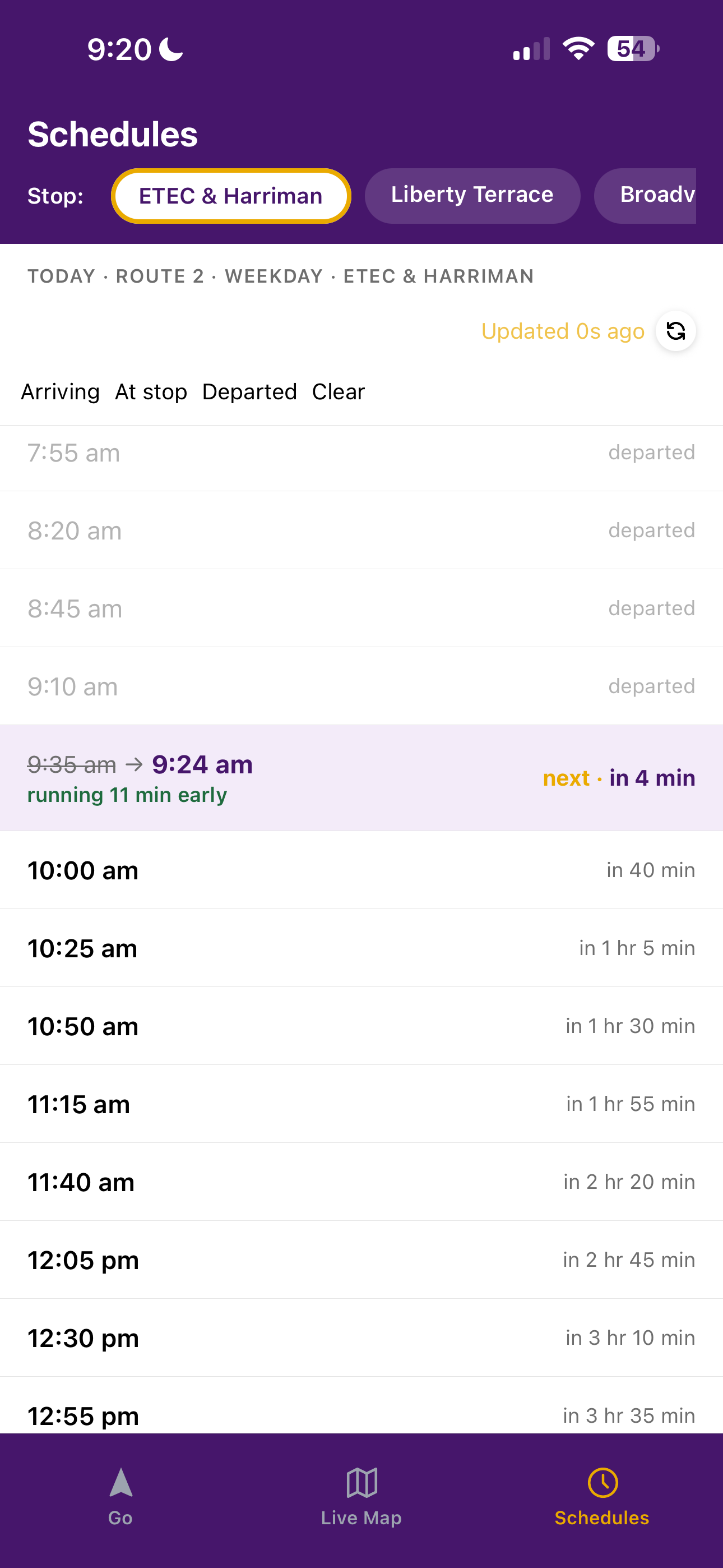 Schedules Screen screenshot