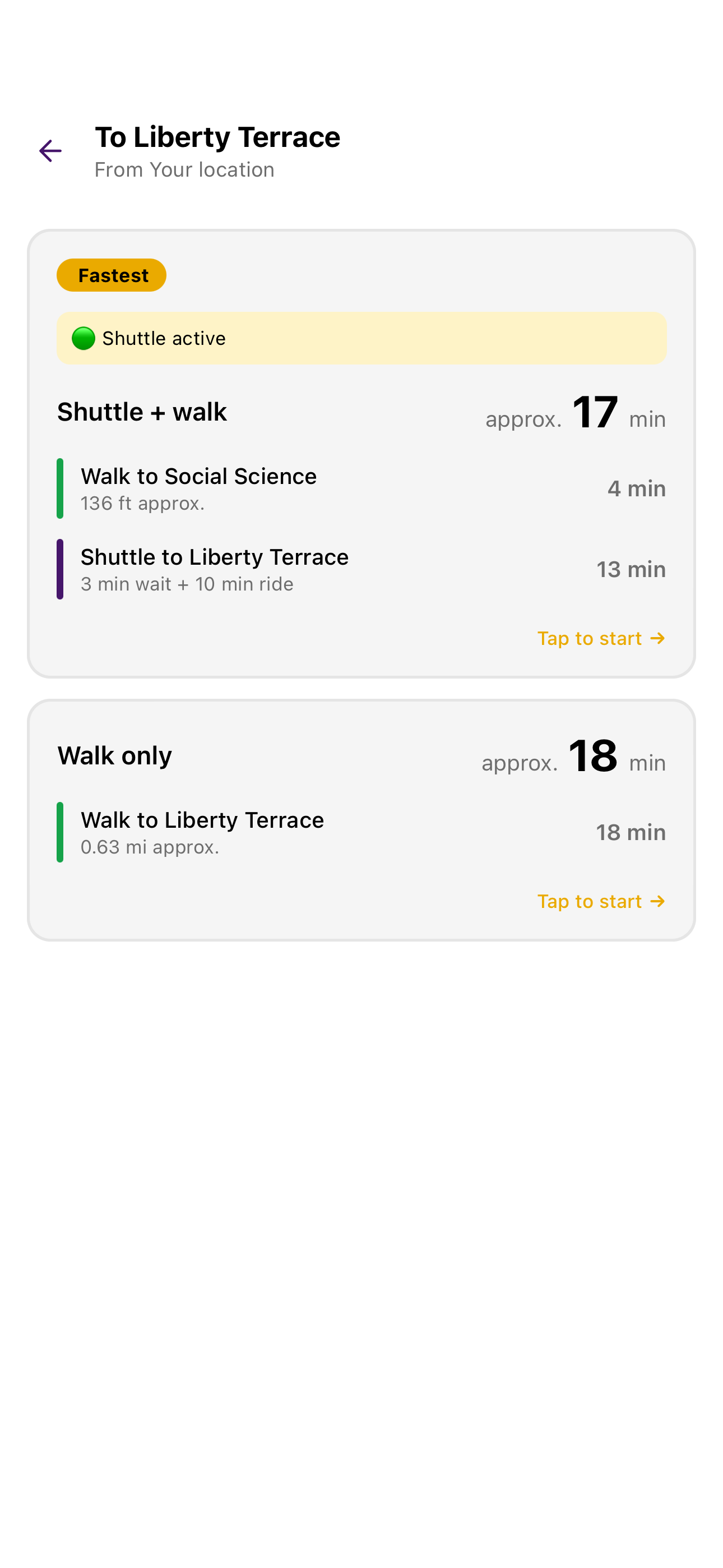 Route Options screenshot